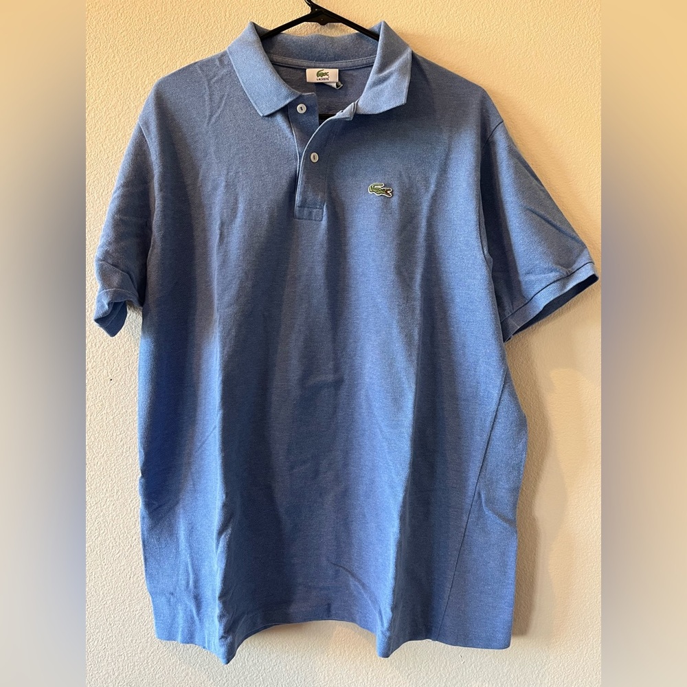 Lacoste Polo Shirt Mens Size 7  XXL 2XL Blue Solid Short Sleeve Classic France